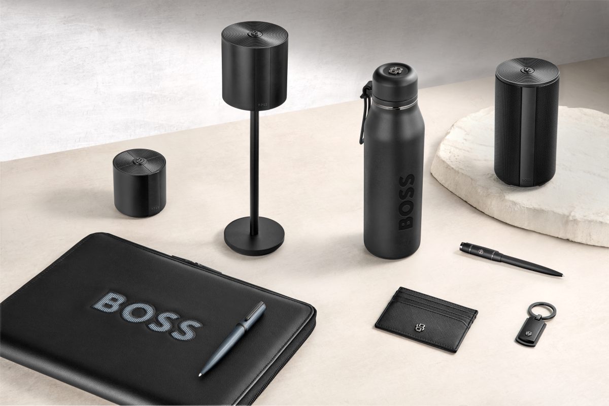 Cordless lamps, a flask and a document folder — Hugo Boss